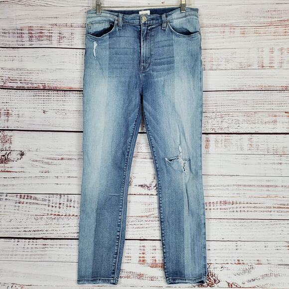 Hudson Barbara High Waist Distressed Crop Jeans Busted Knee Size 31 - Picture 1 of 12